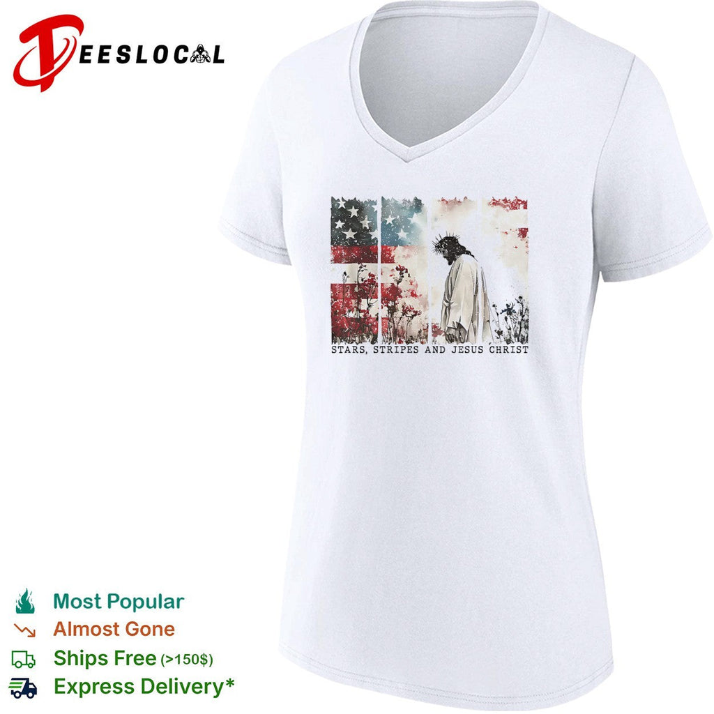Stars Stripes and Jesus Christ American Flag Floral Christian Religious shirt Unisex