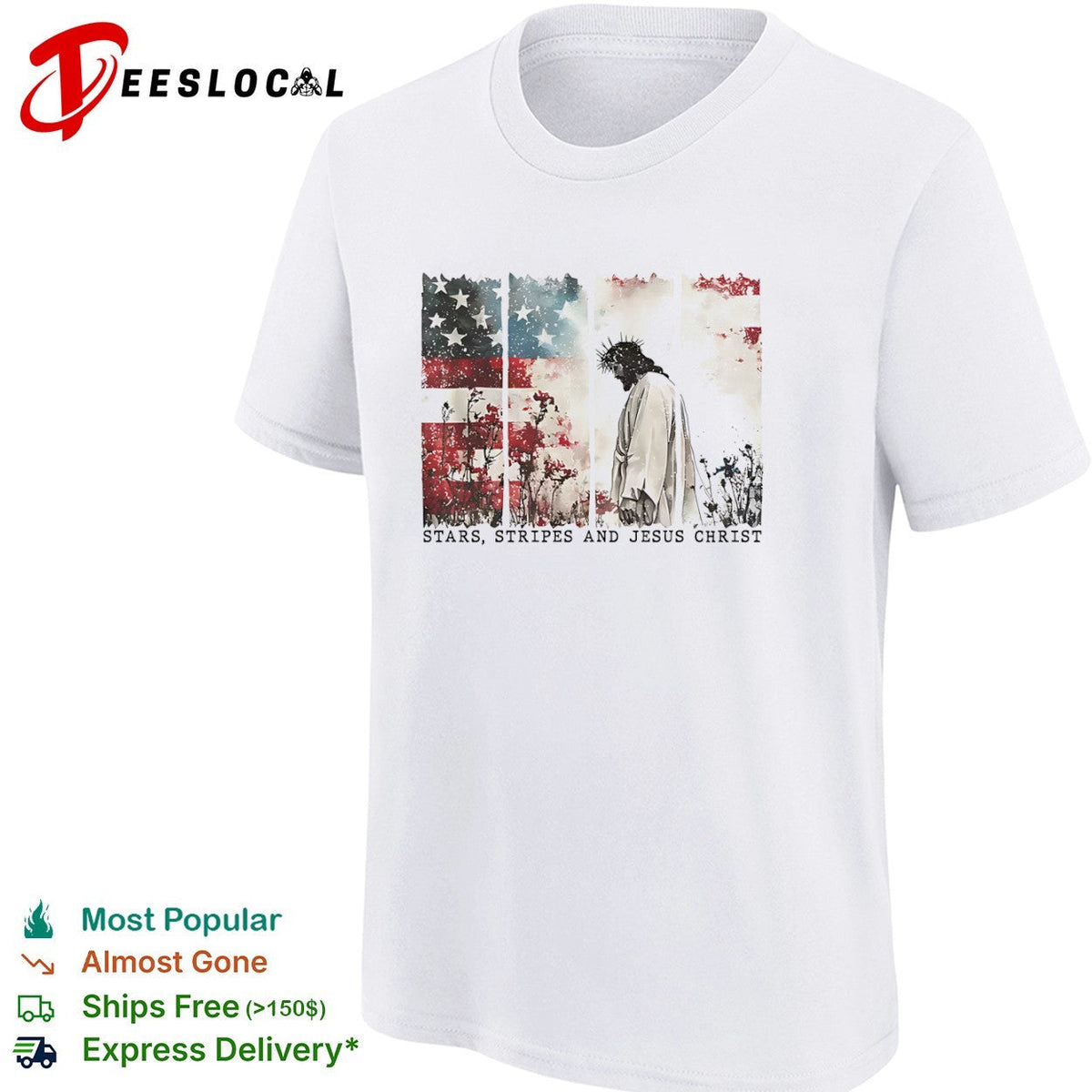 Stars Stripes and Jesus Christ American Flag Floral Christian Religious shirt Unisex