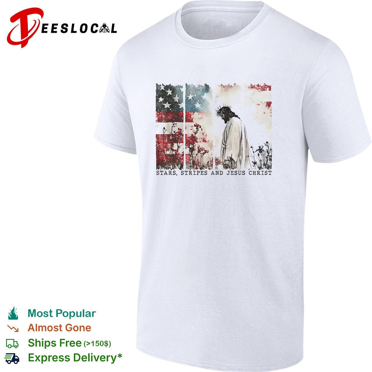 Stars Stripes and Jesus Christ American Flag Floral Christian Religious shirt Unisex