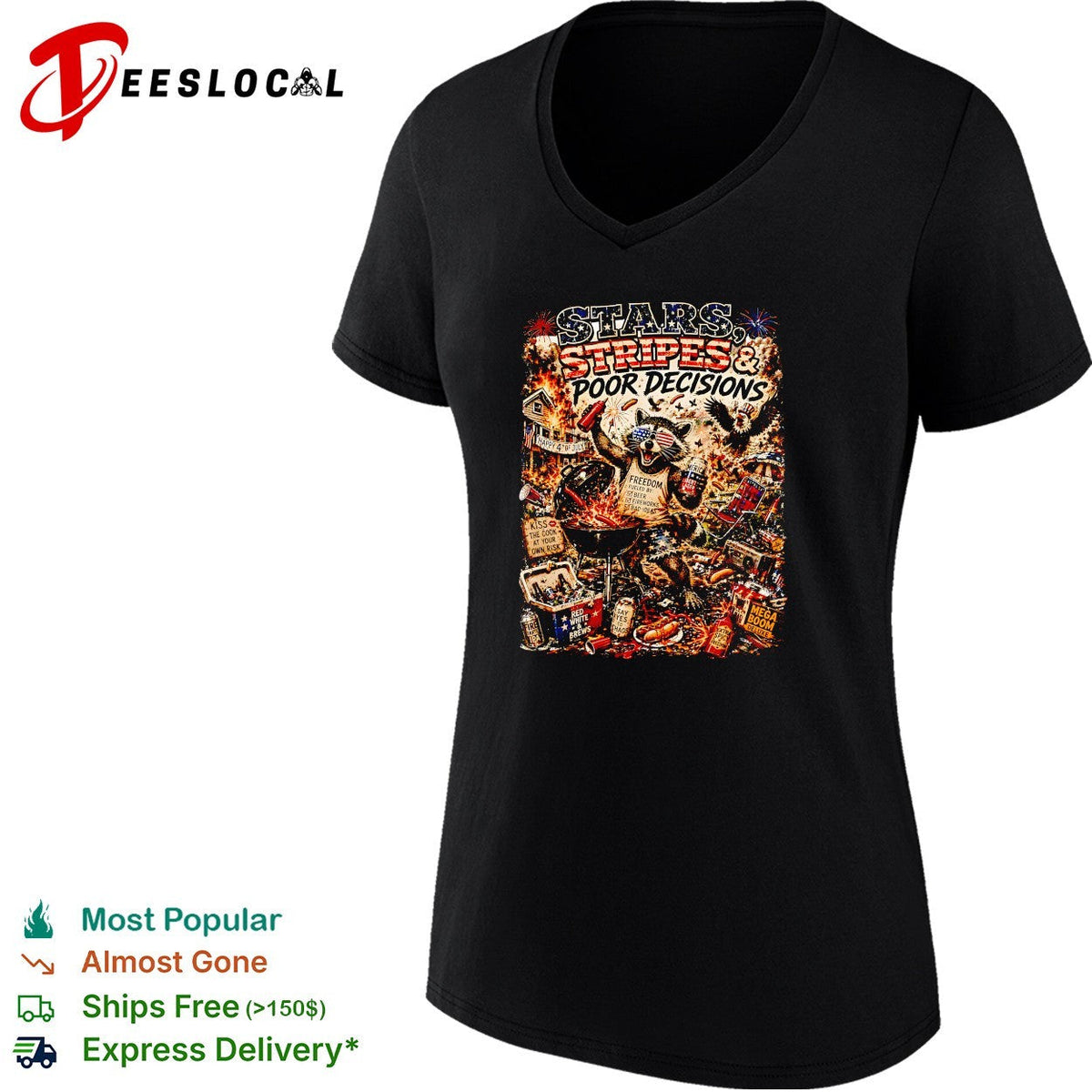 Stars stripes and poor decisions patriotic chaos BBQ gorilla art shirt Unisex