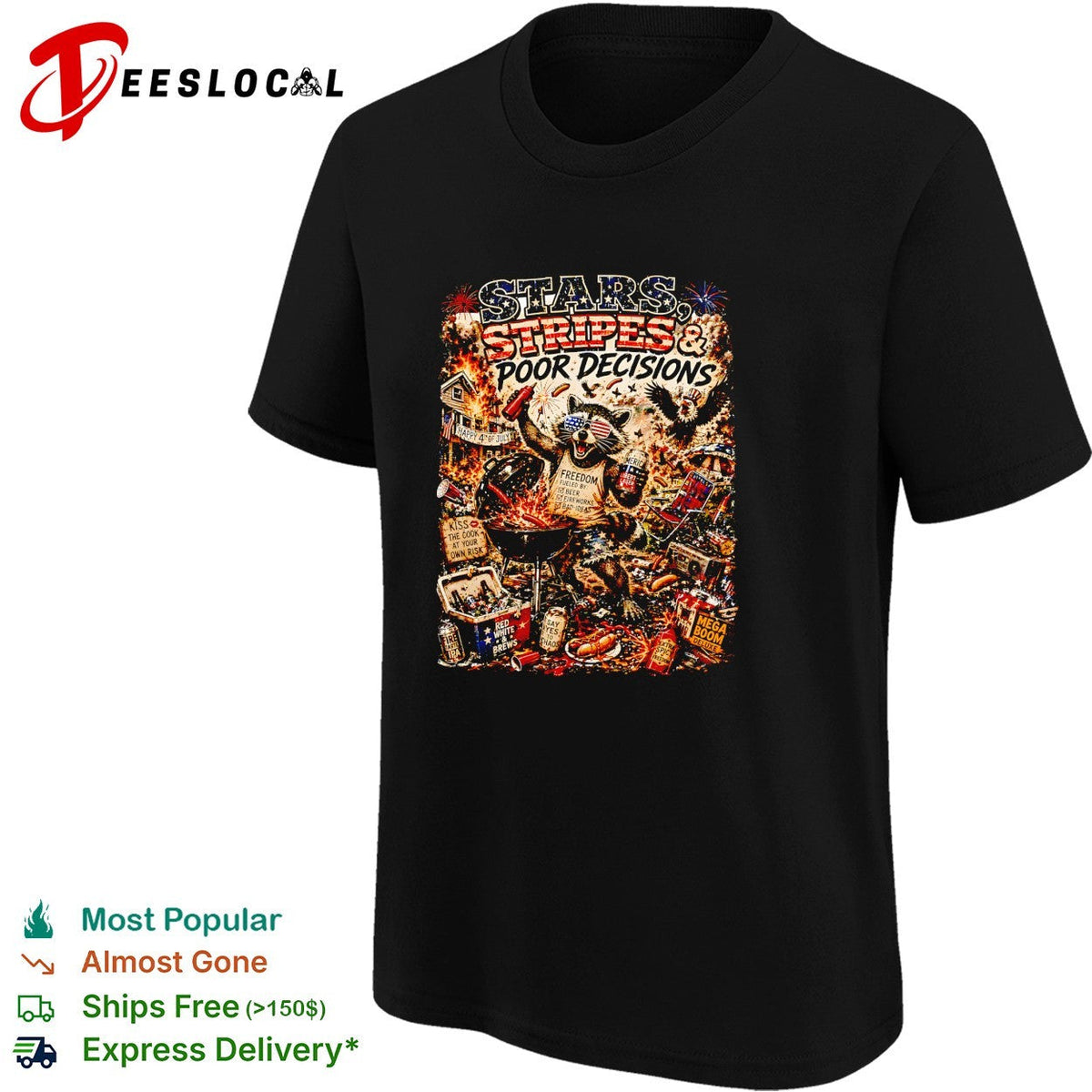 Stars stripes and poor decisions patriotic chaos BBQ gorilla art shirt Unisex