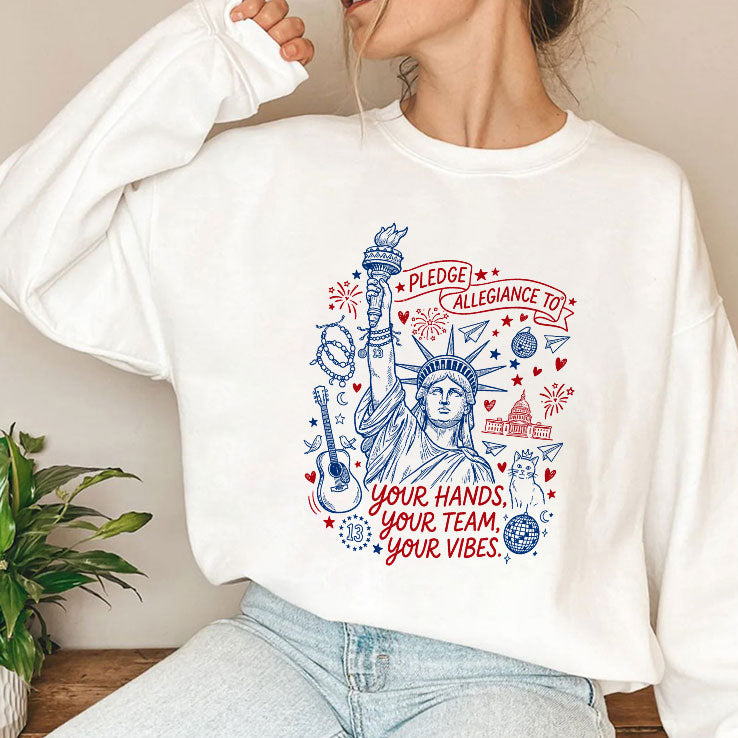 Statue Of Liberty Pledge Allegiance To Your Hands Your Team Your Vibes T Shirt Unisex