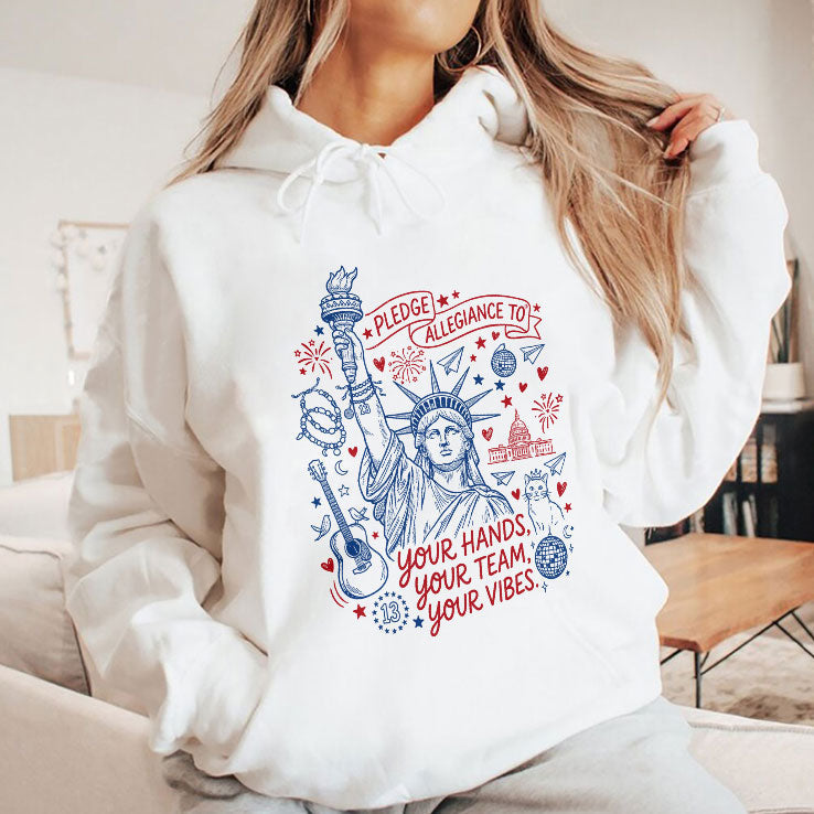 Statue Of Liberty Pledge Allegiance To Your Hands Your Team Your Vibes T Shirt Unisex