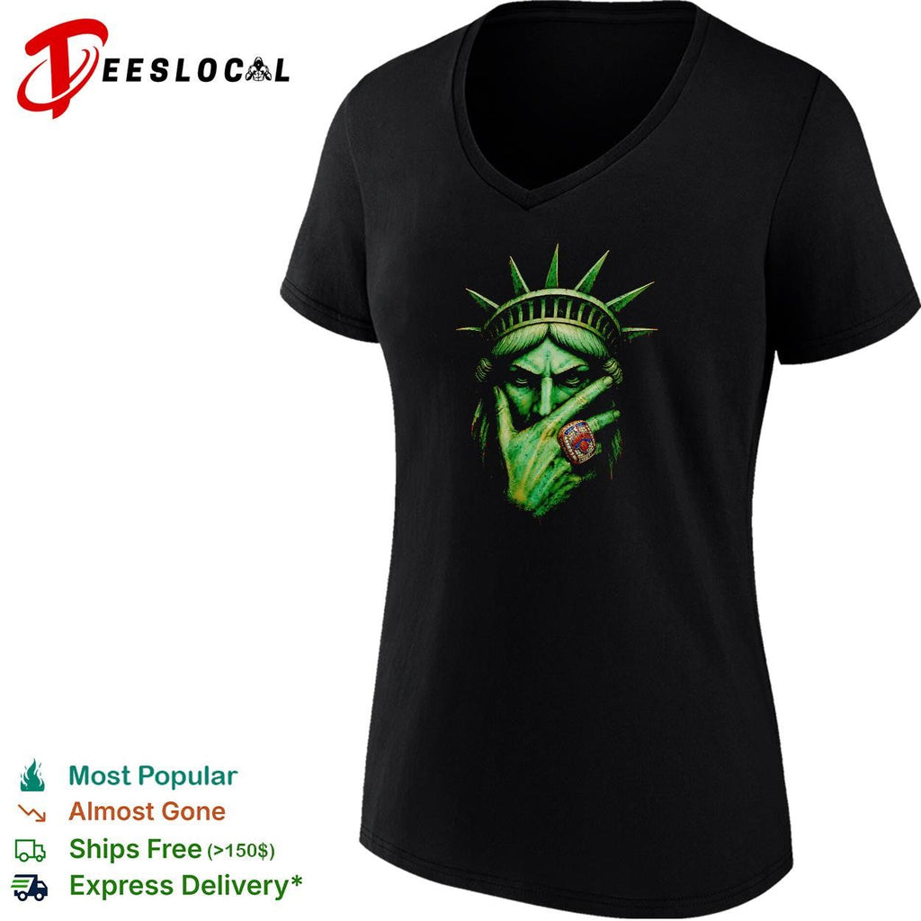 Statue of Liberty wearing championship ring dark gold portrait graphic shirt Unisex