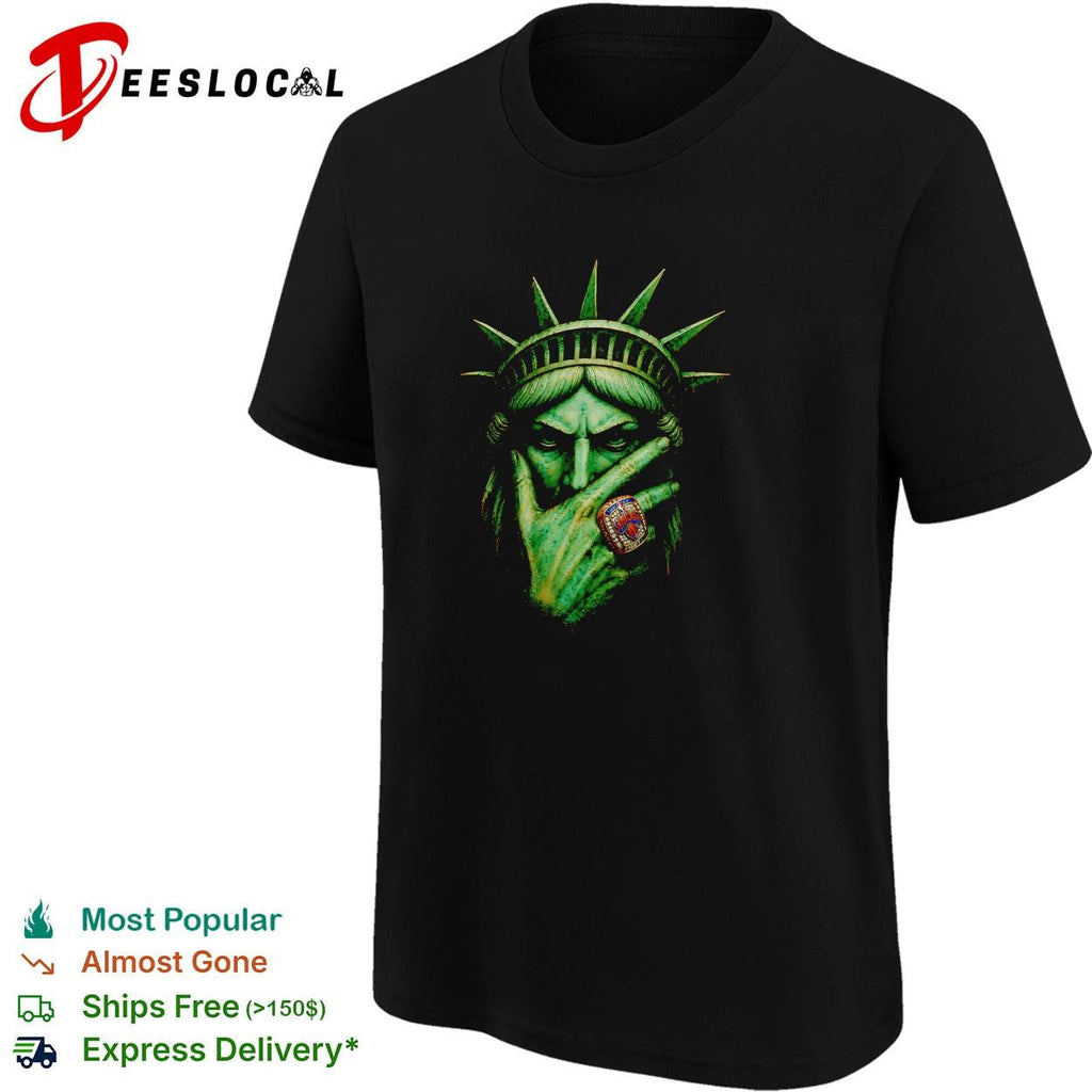 Statue of Liberty wearing championship ring dark gold portrait graphic shirt Unisex