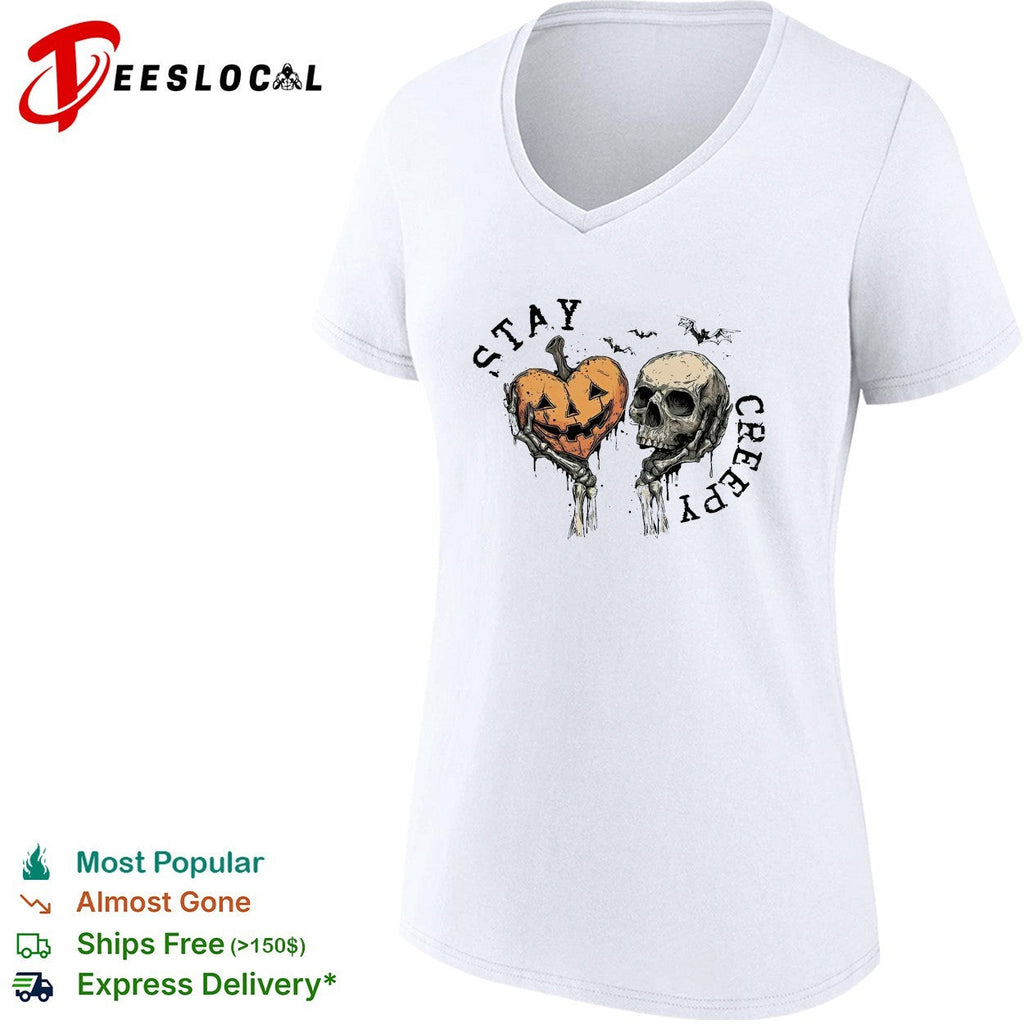 Stay creepy pumpkin skull shirt Unisex
