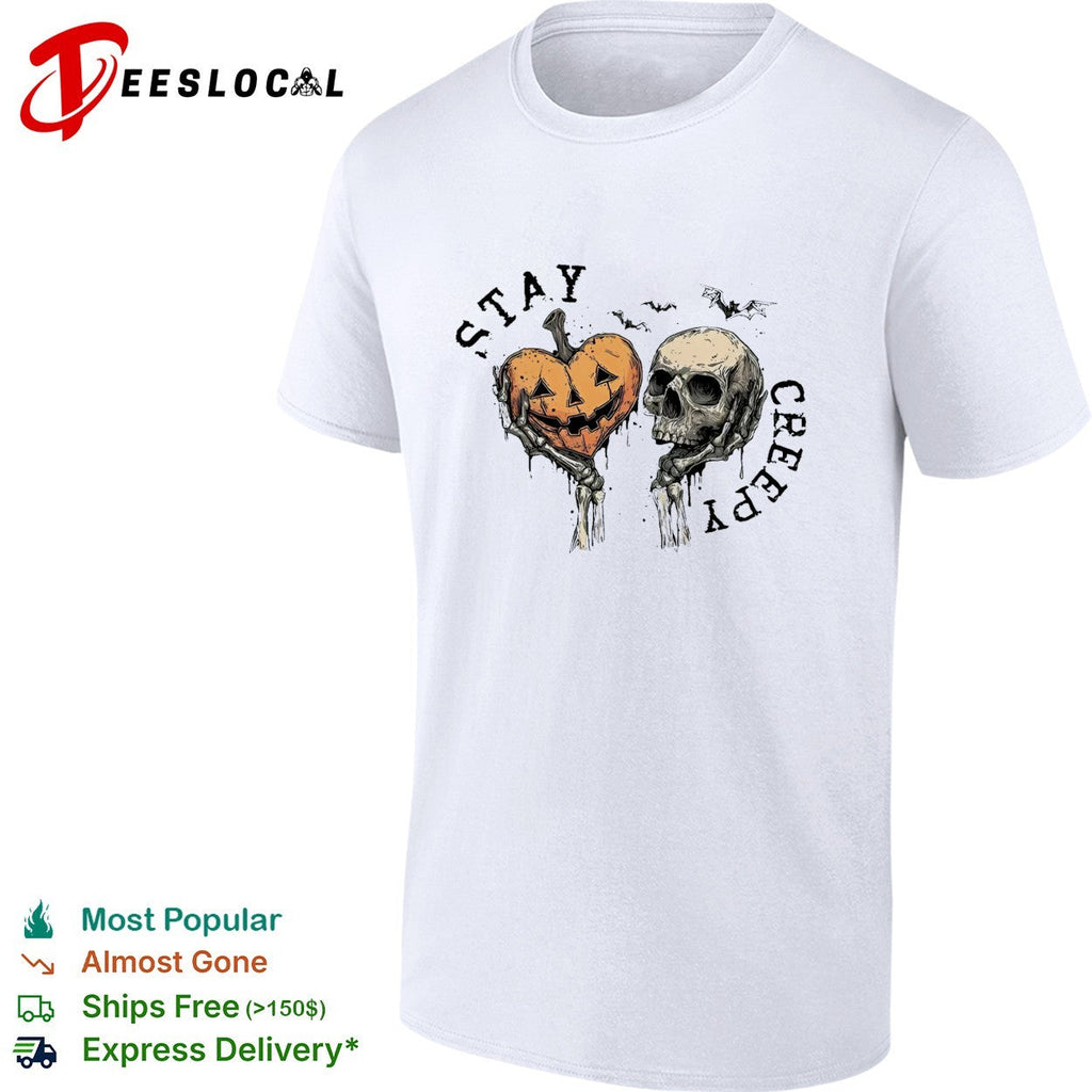 Stay creepy pumpkin skull shirt Unisex