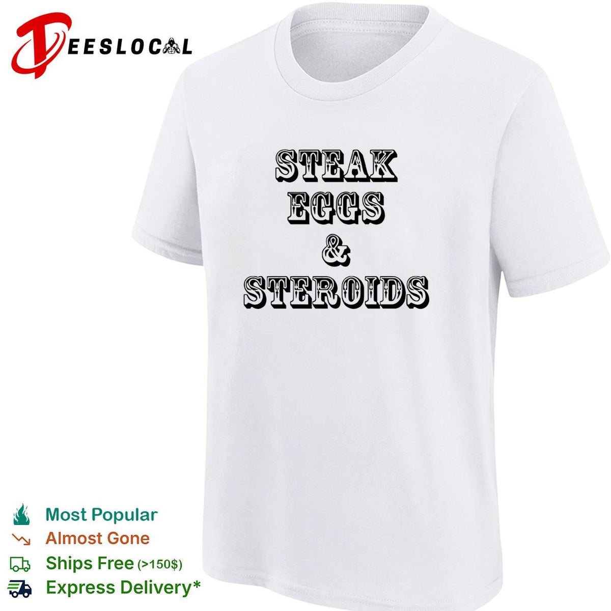 Steak eggs and steroids bold vintage western saloon text white shirt Unisex