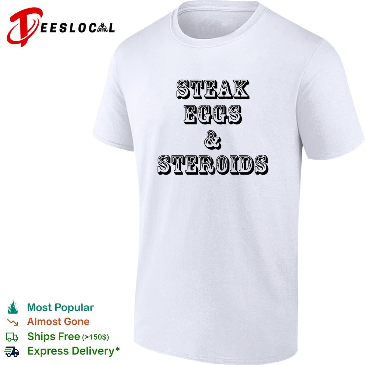 Steak eggs and steroids bold vintage western saloon text white shirt Unisex