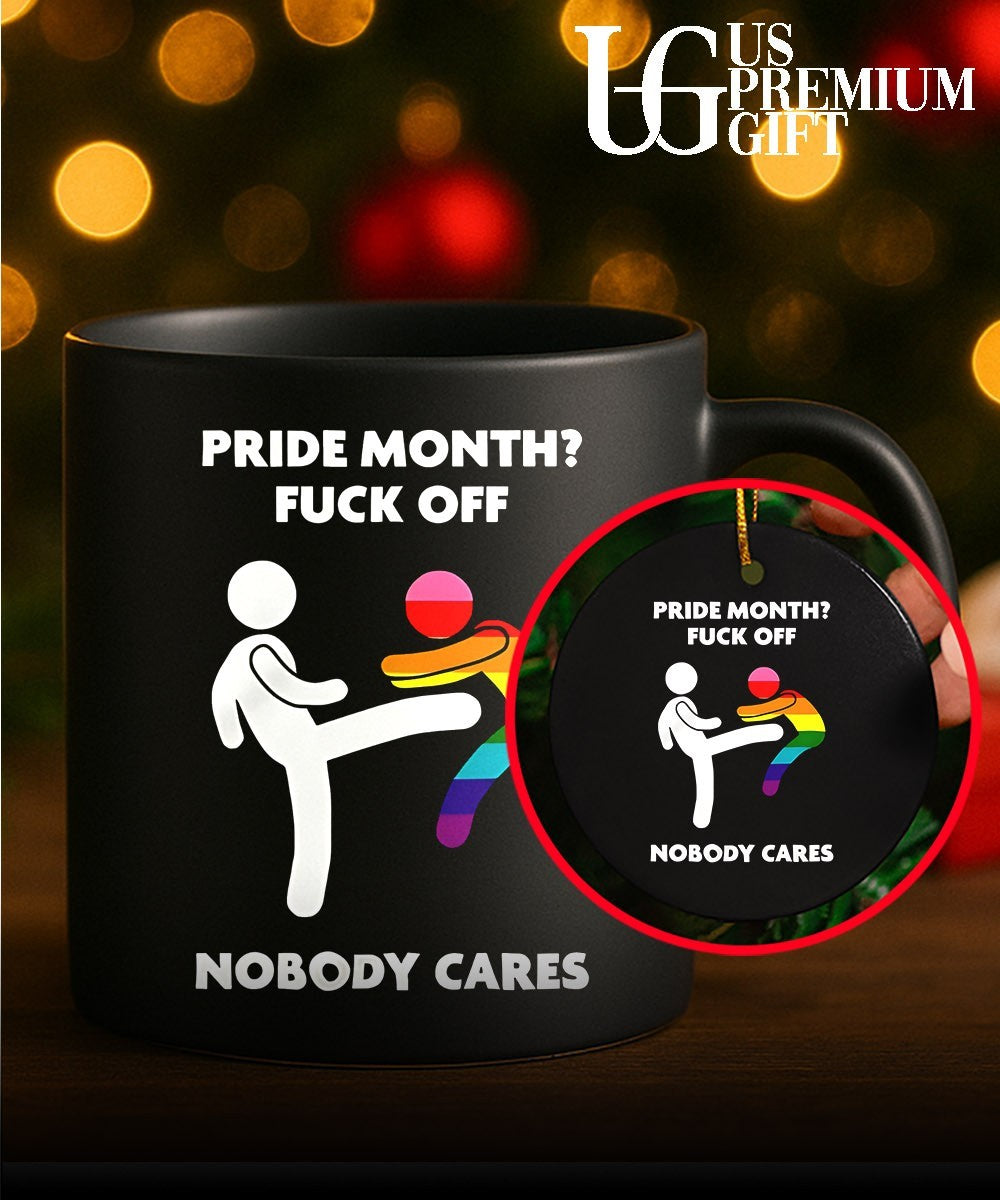 Stick figure kicking rainbow character pride month fuck off nobody cares shirt Unisex