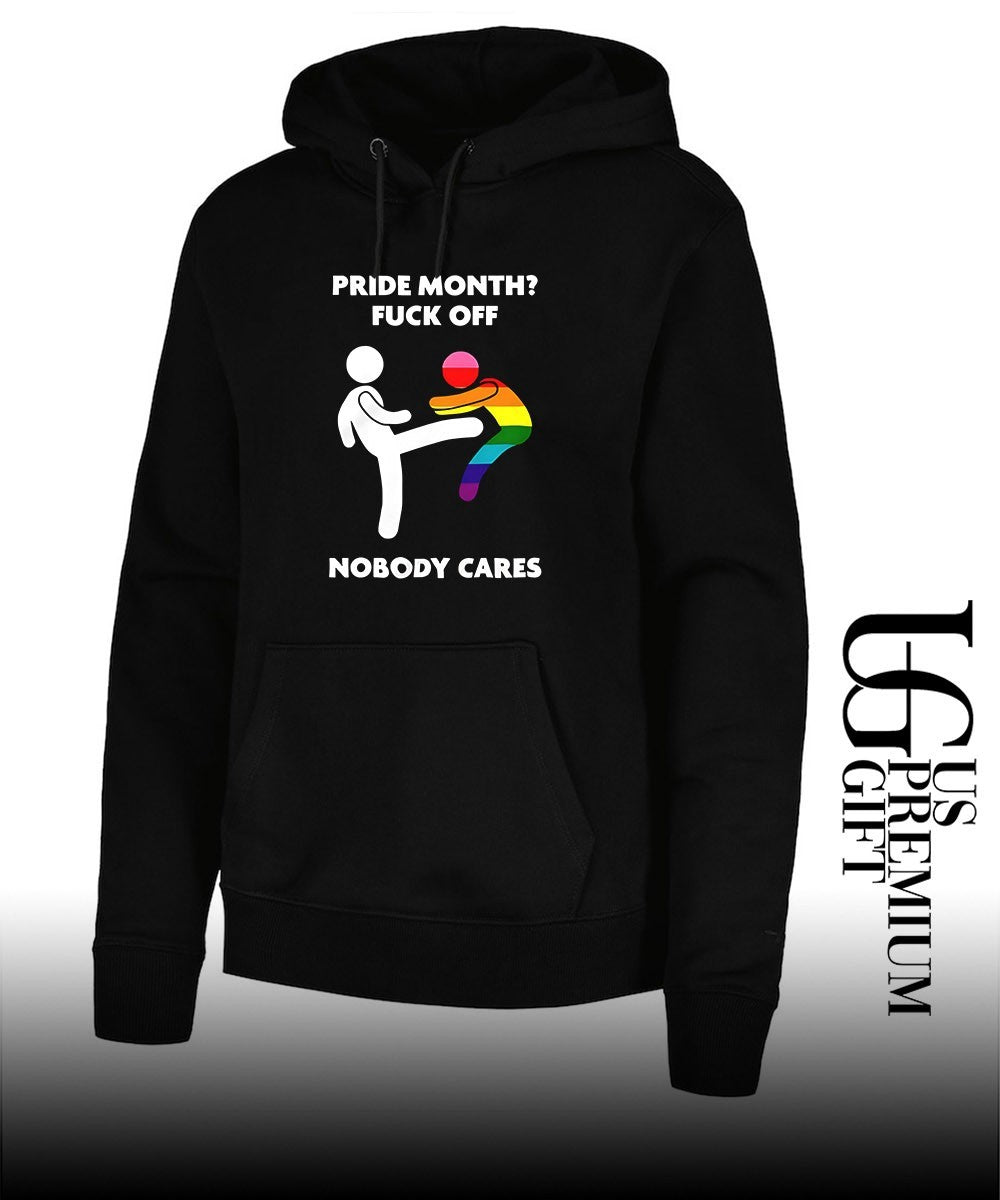 Stick figure kicking rainbow character pride month fuck off nobody cares shirt Unisex