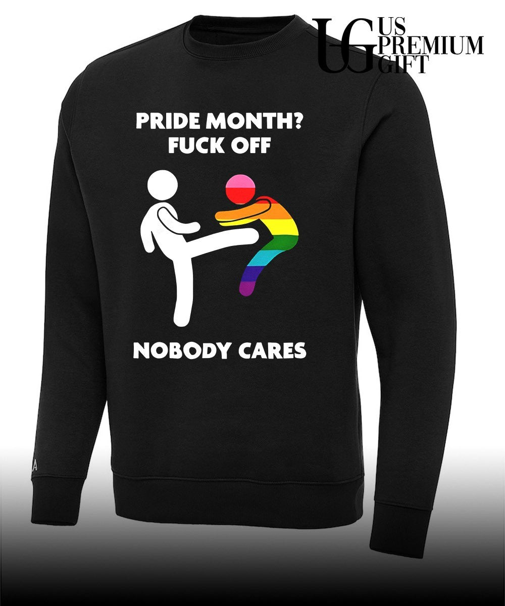 Stick figure kicking rainbow character pride month fuck off nobody cares shirt Unisex