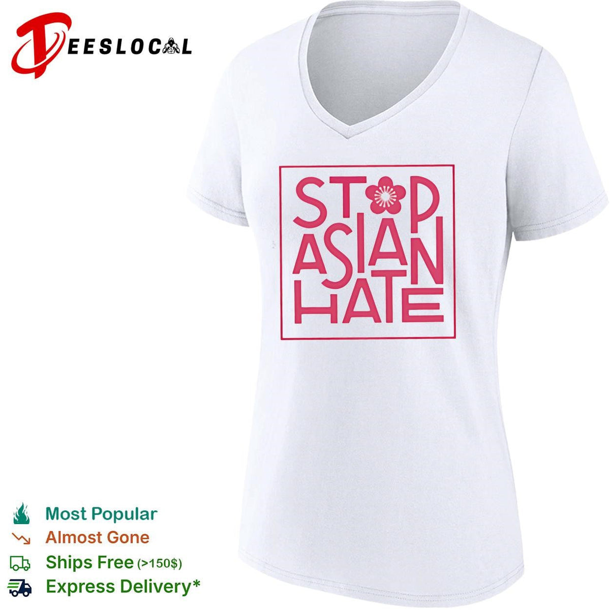 Stop Asian hate cherry blossom pink bold lettering square frame awareness shirt Unisex
