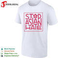 Stop Asian hate cherry blossom pink bold lettering square frame awareness shirt Unisex