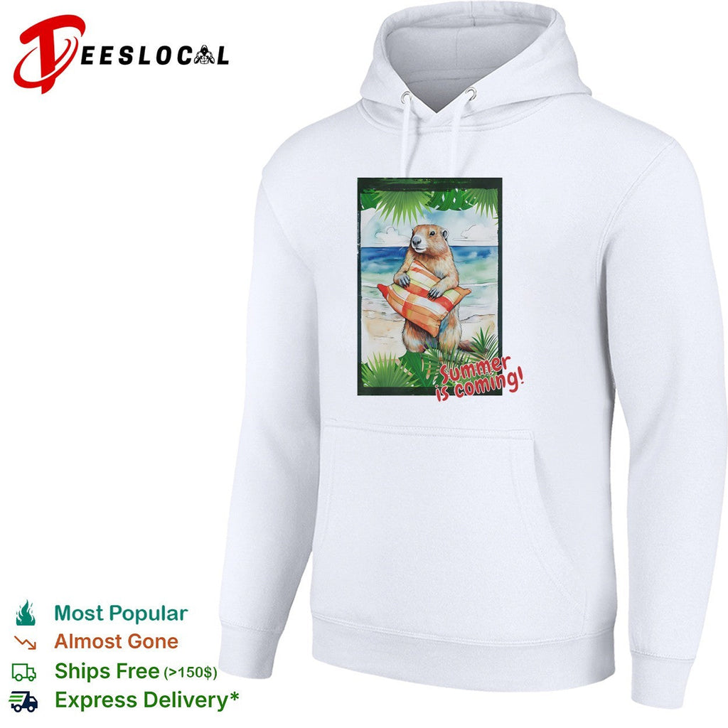 Summer is coming Groundhog beach vacation sunset palm tree leaves watercolor shirt Unisex