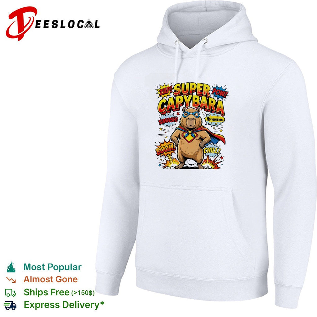 Super Capybara zap pow smash no worries chill comic hero parody humor shirt Unisex