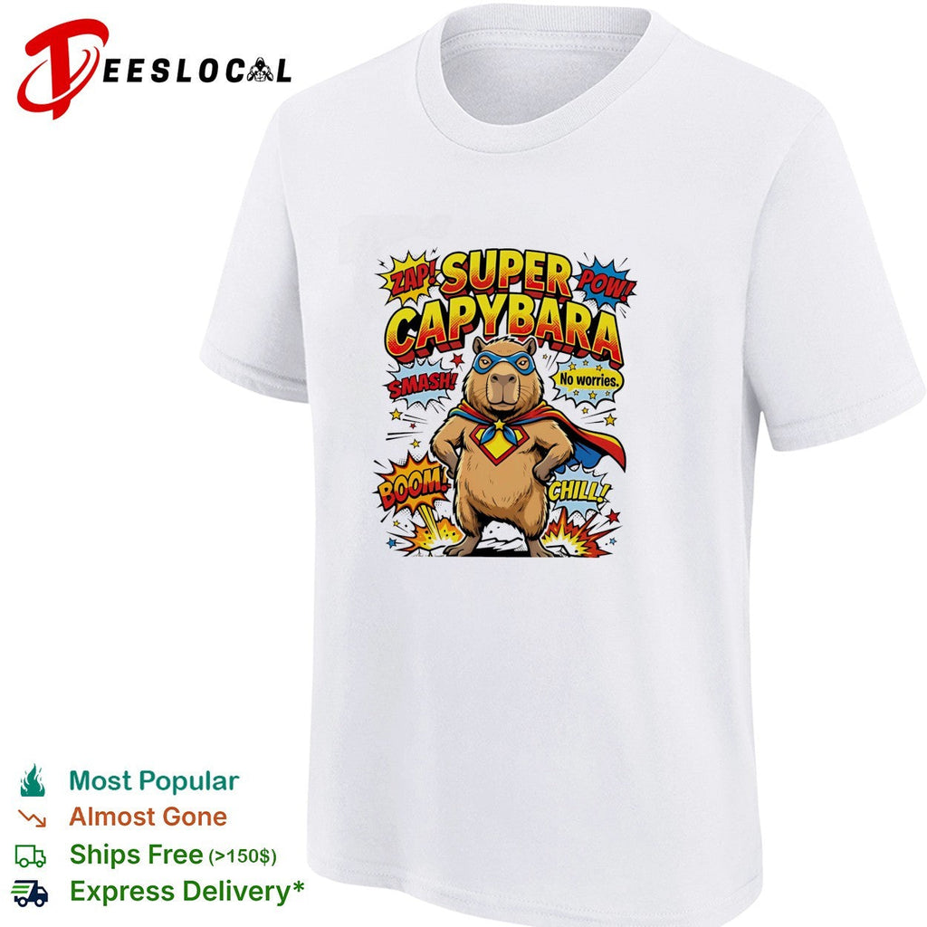 Super Capybara zap pow smash no worries chill comic hero parody humor shirt Unisex