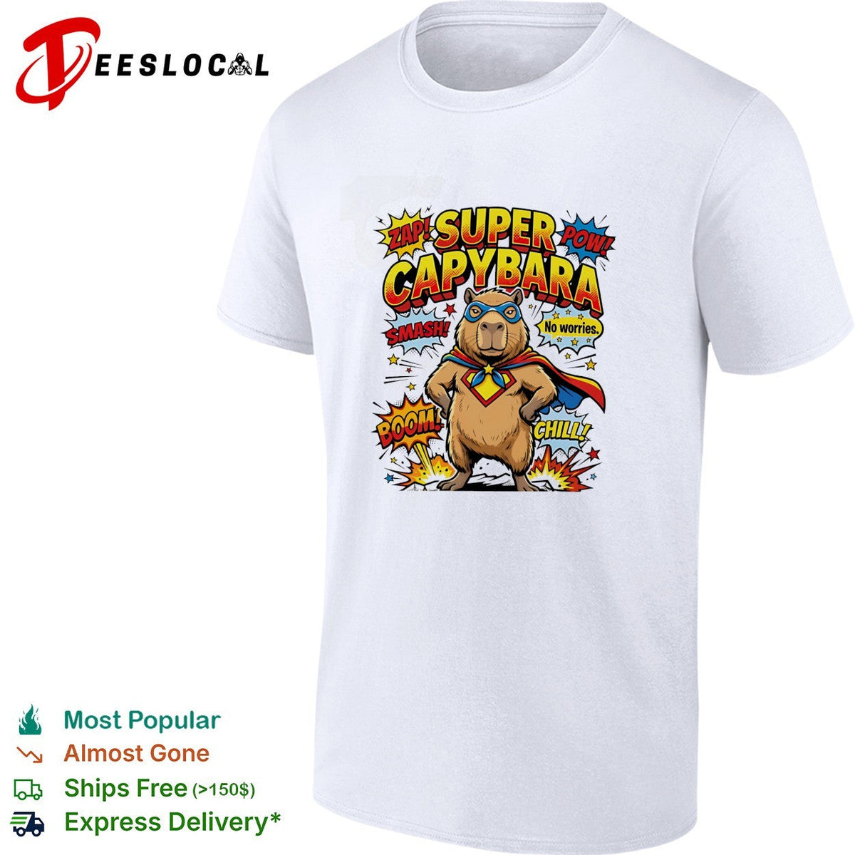Super Capybara zap pow smash no worries chill comic hero parody humor shirt Unisex
