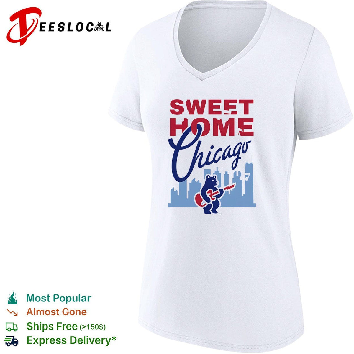 Sweet Home Chicago Cubs Bear Playing Guitar Rock Music Logo Team Baseball shirt Unisex