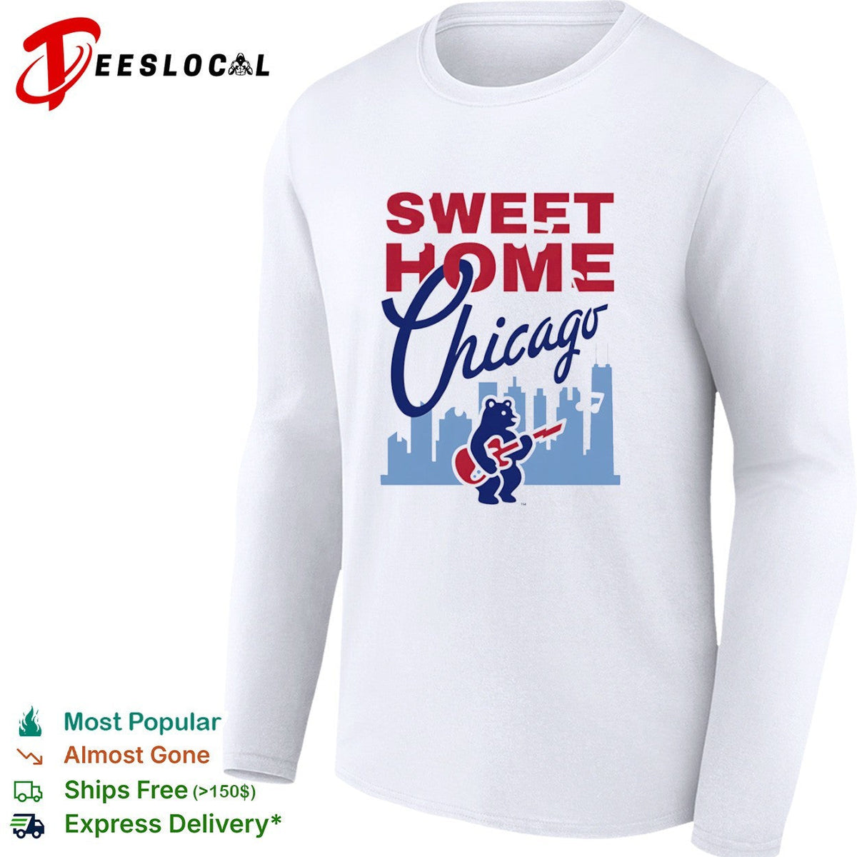Sweet Home Chicago Cubs Bear Playing Guitar Rock Music Logo Team Baseball shirt Unisex