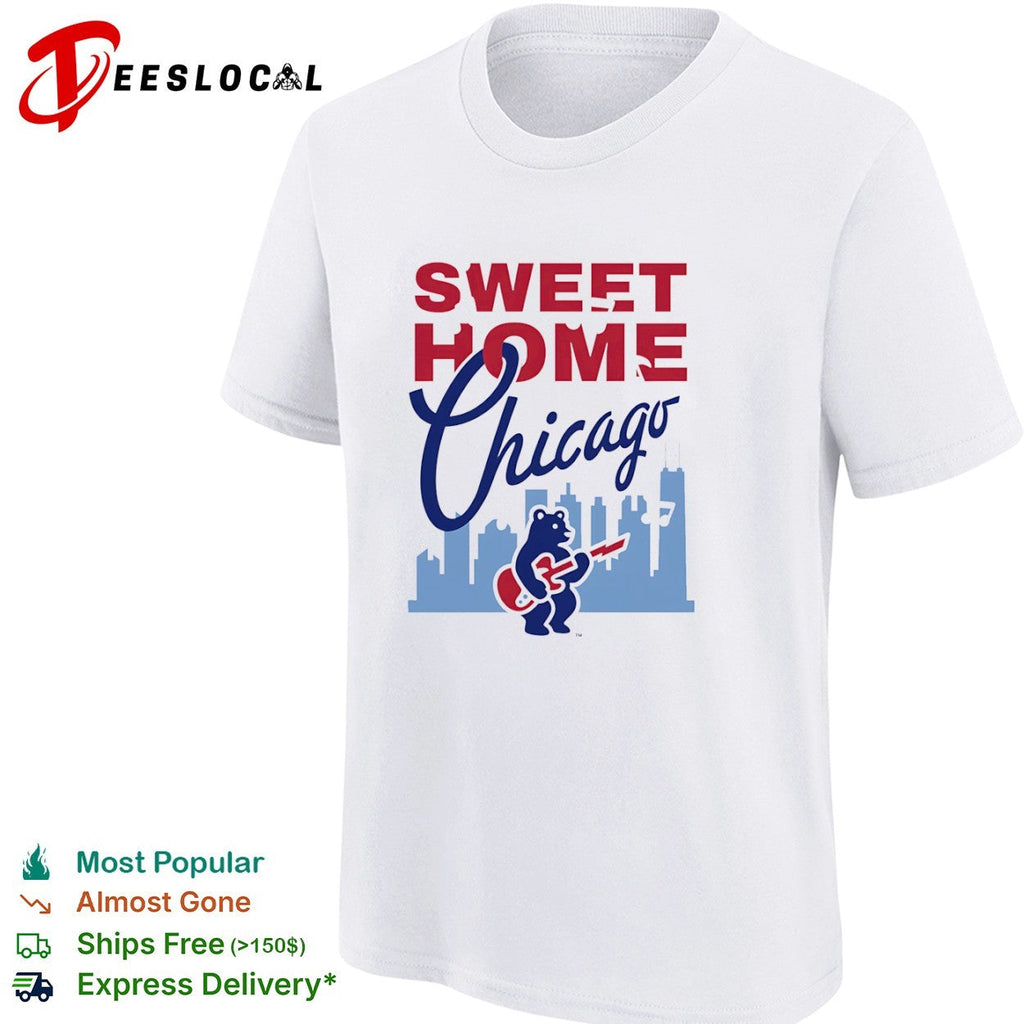 Sweet Home Chicago Cubs Bear Playing Guitar Rock Music Logo Team Baseball shirt Unisex
