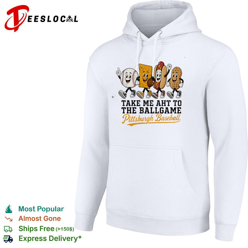 Take me aht to the ballgame Pittsburgh Baseball mascot characters snack food shirt Unisex