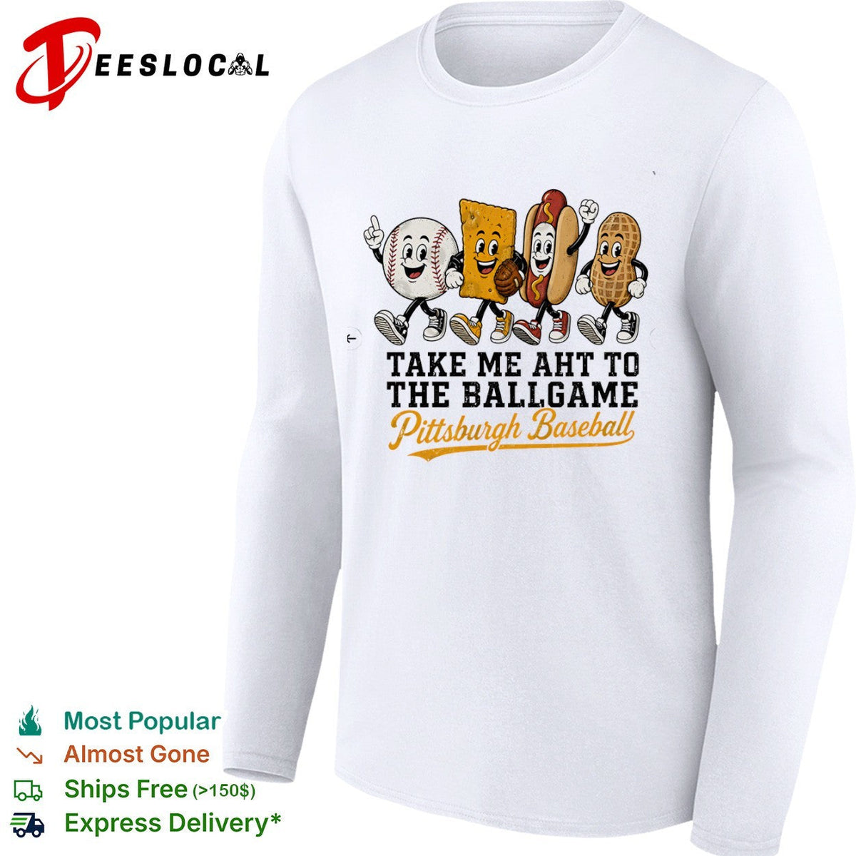 Take me aht to the ballgame Pittsburgh Baseball mascot characters snack food shirt Unisex