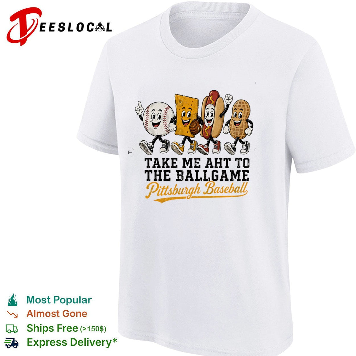 Take me aht to the ballgame Pittsburgh Baseball mascot characters snack food shirt Unisex