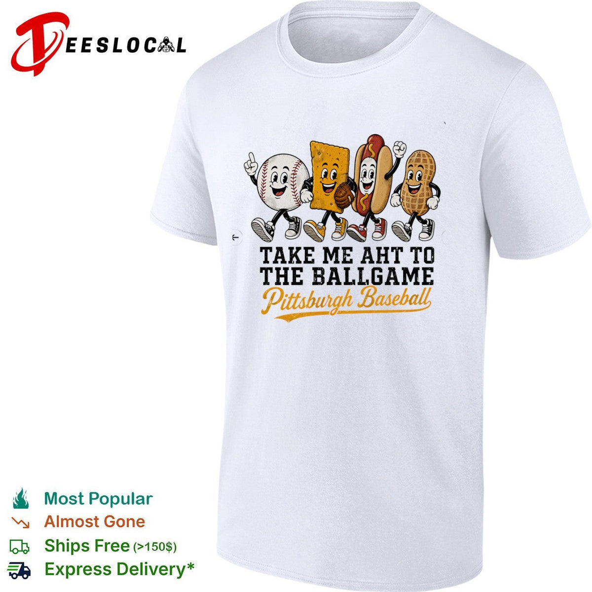 Take me aht to the ballgame Pittsburgh Baseball mascot characters snack food shirt Unisex
