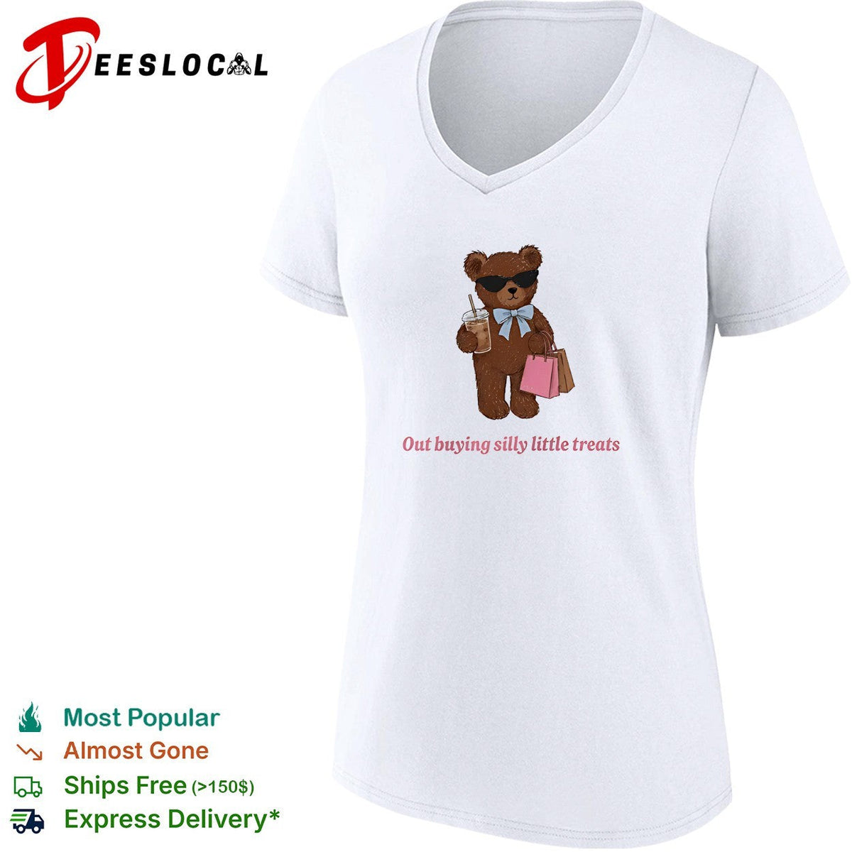Teddy bear holding coffee out buying silly little treats shirt Unisex