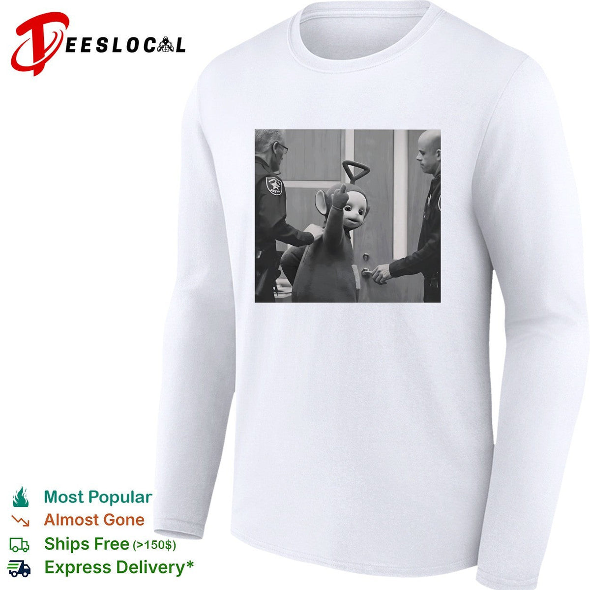 Teletubby character being arrested by two officers humorous photo parody shirt Unisex