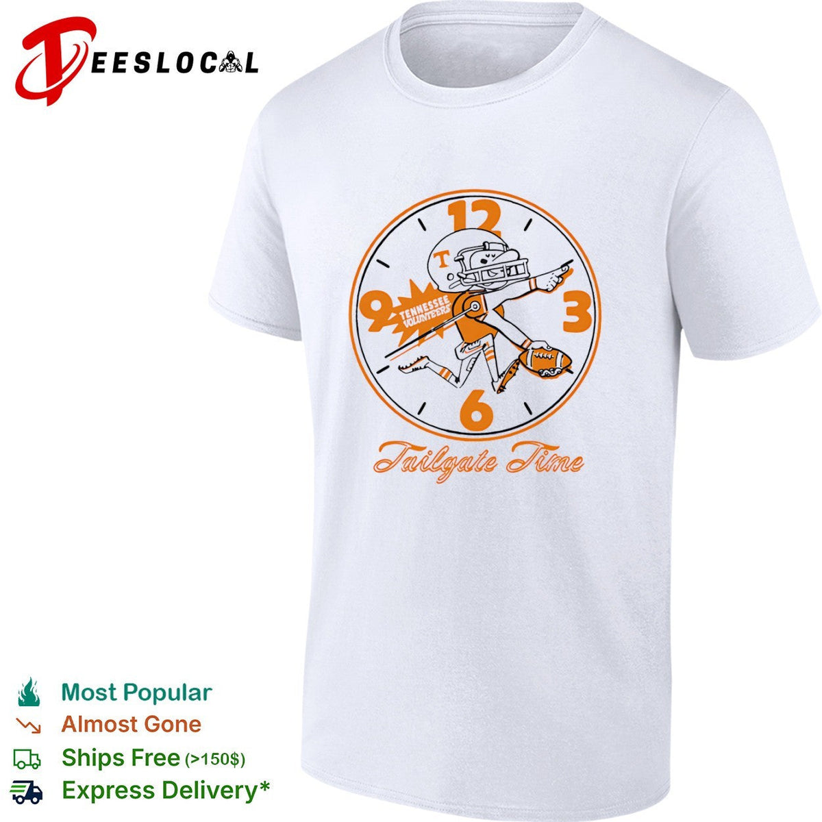 Tennessee Volunteers Tailgate Time Clock Logo NCAA Football Sport Shirt Unisex