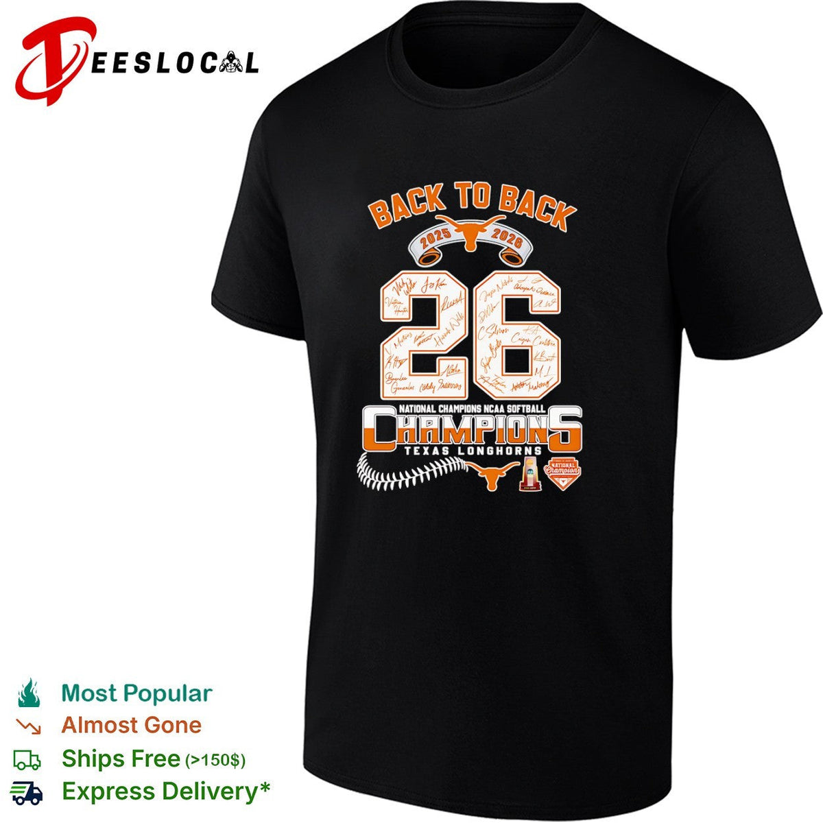 Texas Longhorns 2025 2026 Back to Back National Champions NCAA Softball shirt Unisex