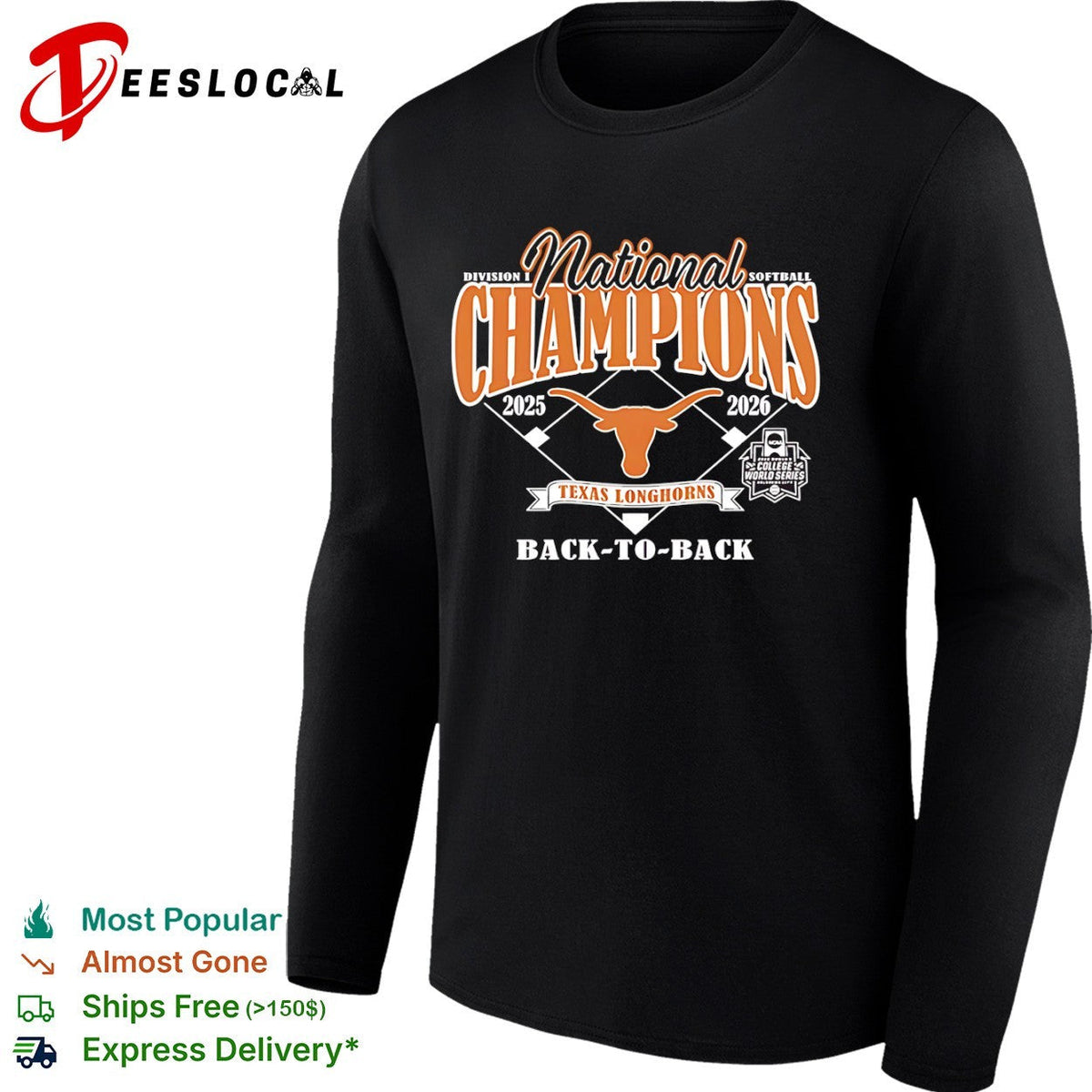 Texas Longhorns 2025 2026 National Champions Division I Softball Back to Back shirt Unisex