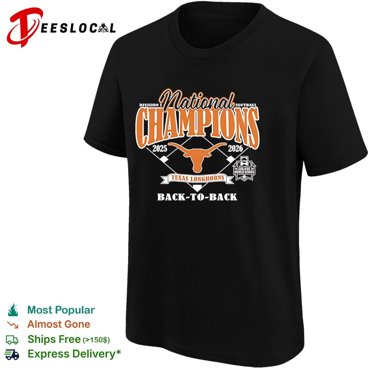Texas Longhorns 2025 2026 National Champions Division I Softball Back to Back shirt Unisex