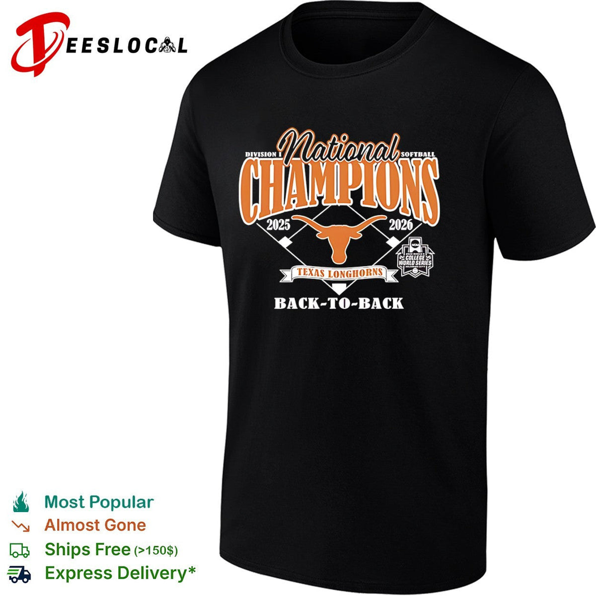 Texas Longhorns 2025 2026 National Champions Division I Softball Back to Back shirt Unisex