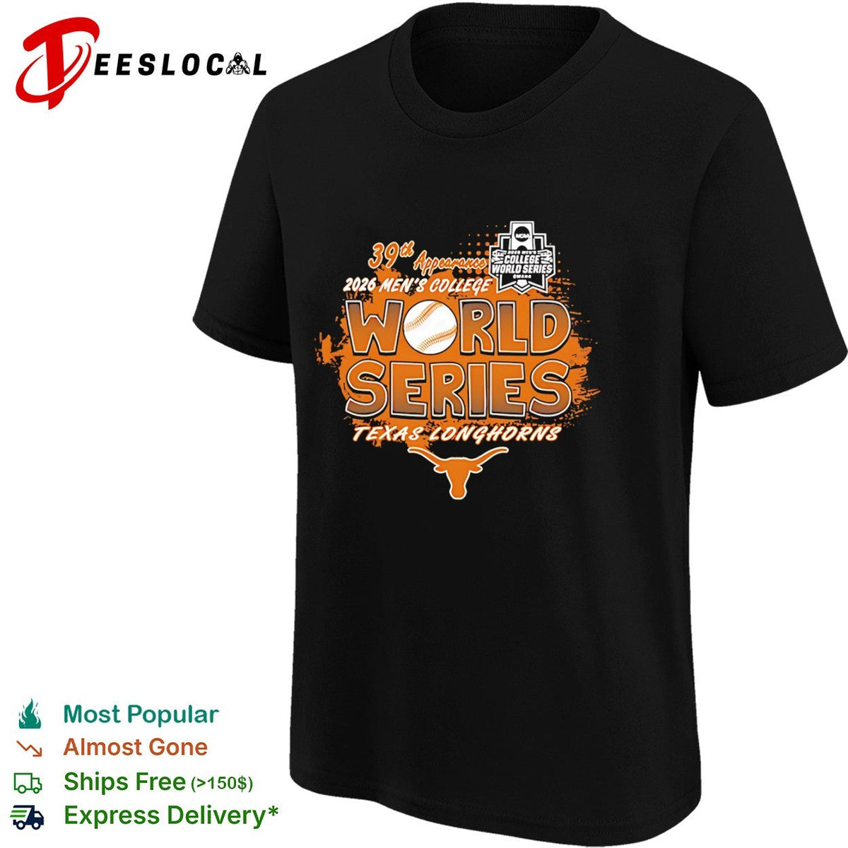 Texas Longhorns 2026 College World Series 39th NCAA Baseball shirt Unisex