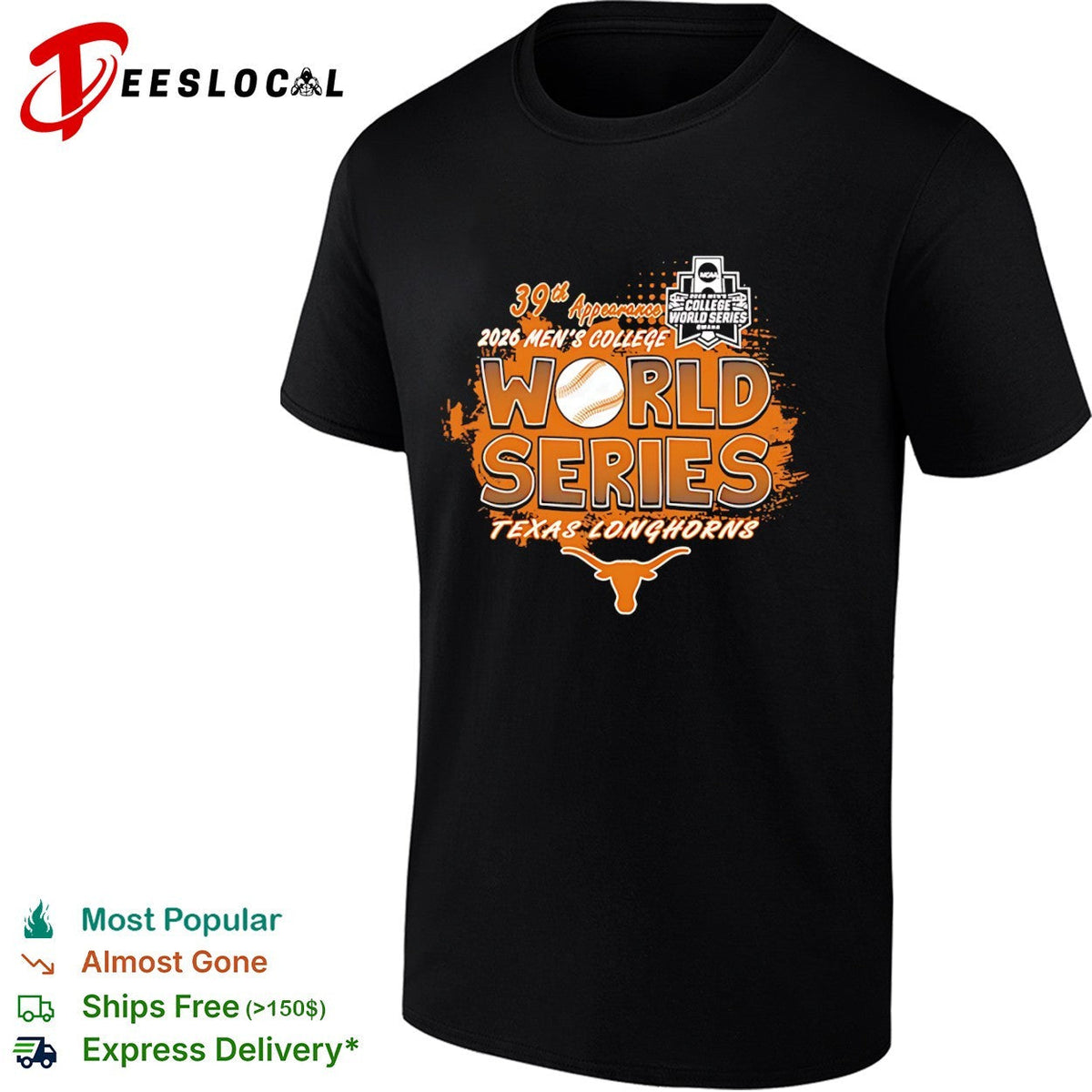 Texas Longhorns 2026 College World Series 39th NCAA Baseball shirt Unisex