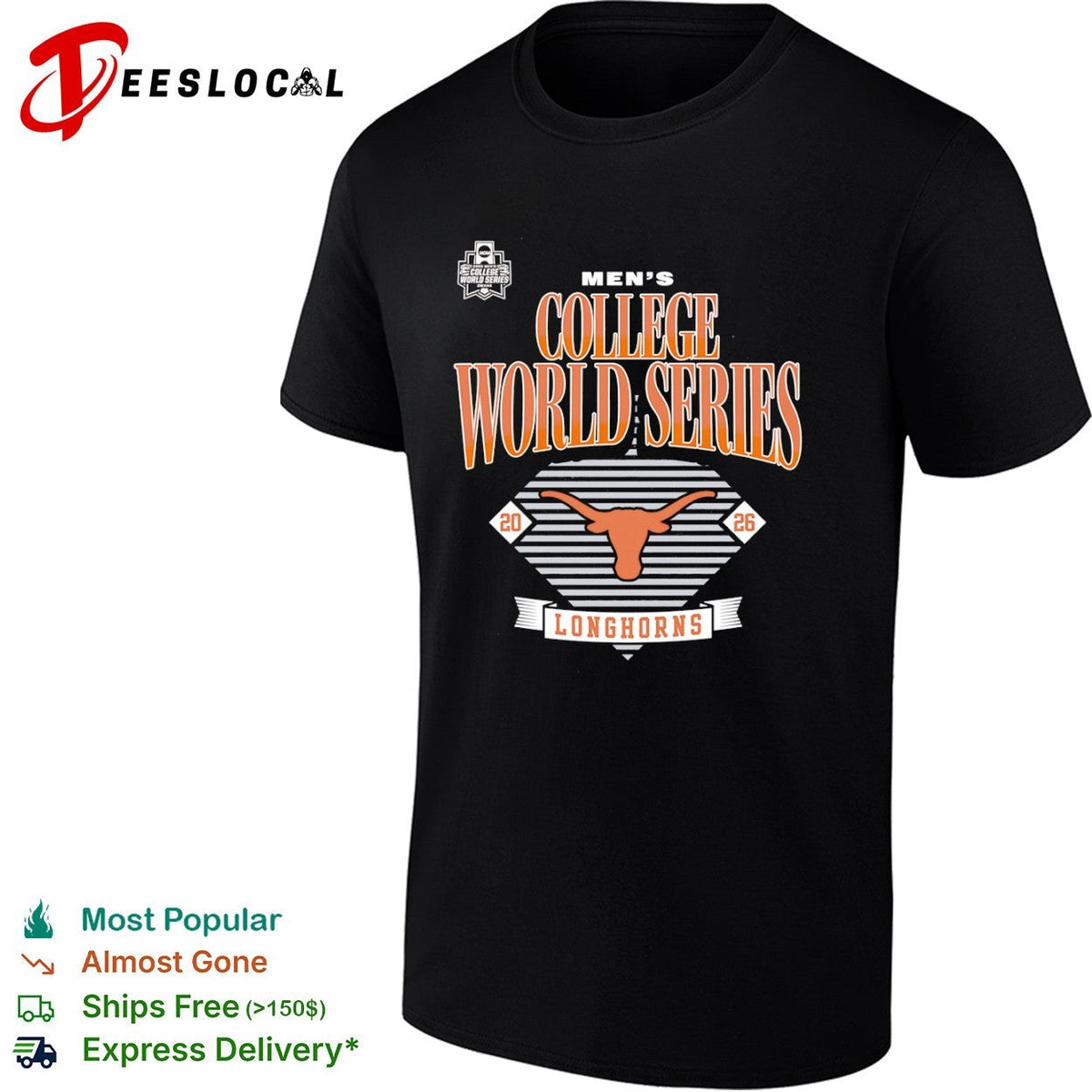 Texas Longhorns 2026 Men’s College World Series Omaha NCAA Baseball Logo Team shirt Unisex