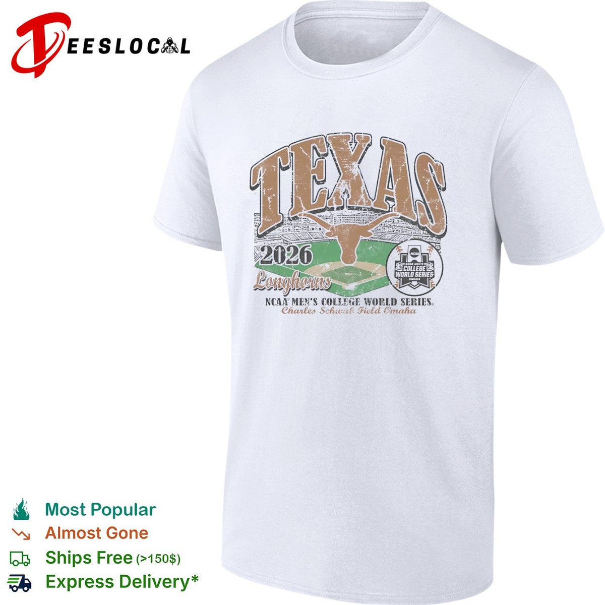 Texas Longhorns 2026 NCAA Mens College World Series Charles Schwab Field Omaha shirt Unisex
