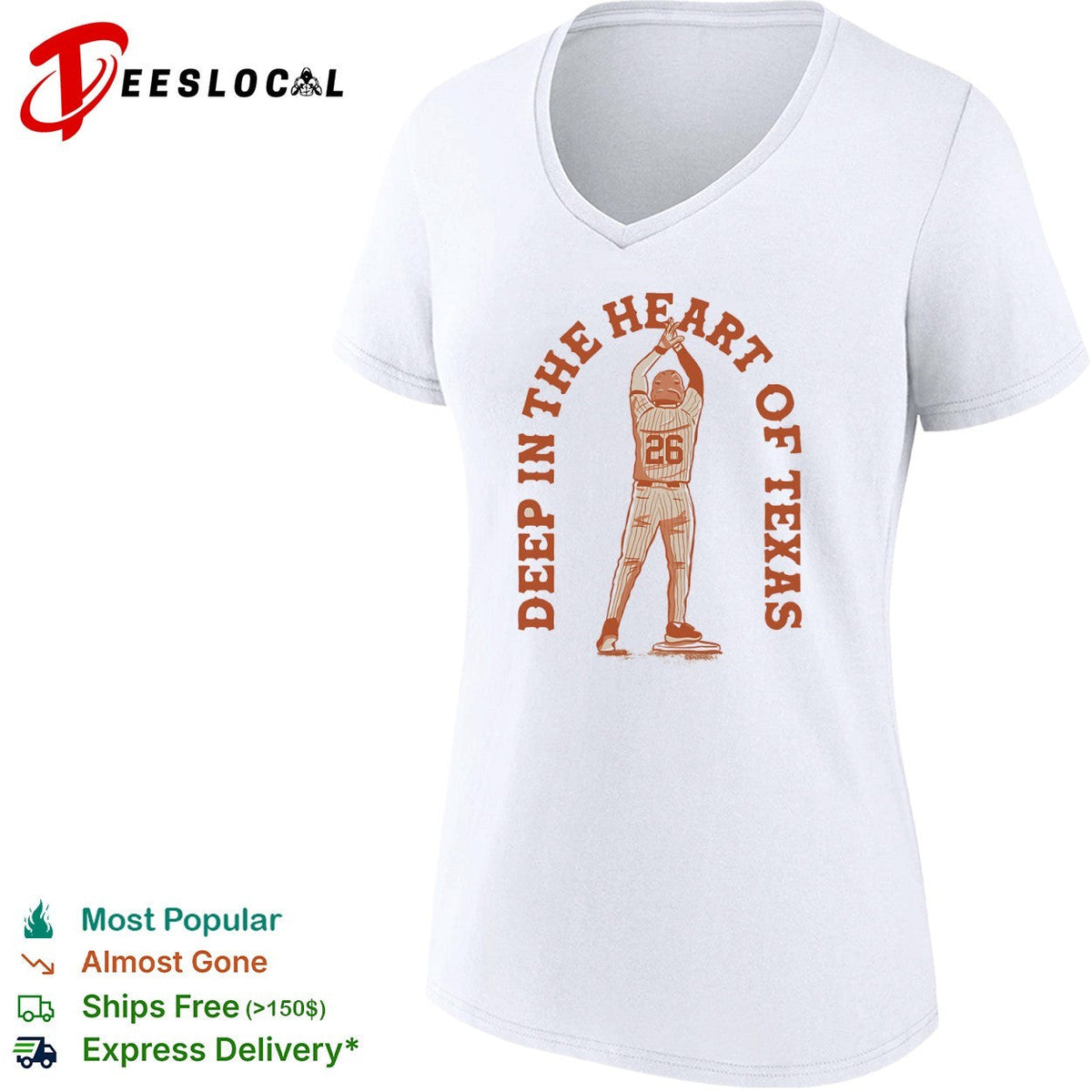Texas Longhorns 26 Deep in the Heart of Texas baseball shirt Unisex