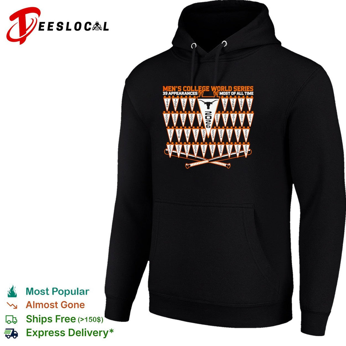 Texas Longhorns 39 Appearances Men’s College World Series Most of All Time shirt Unisex
