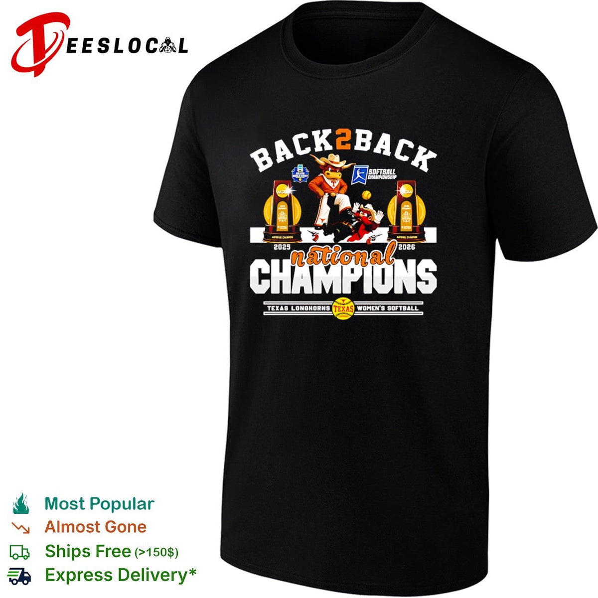 Texas Longhorns Back 2 Back 2025 2026 National Champions Softball Team shirt Unisex