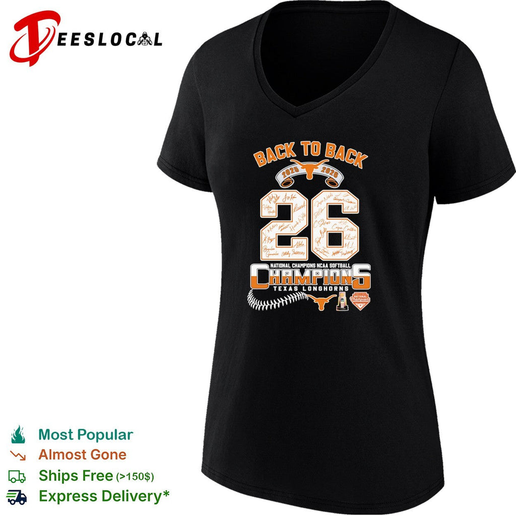 Texas Longhorns Back to Back 2025 2026 National Champions NCAA Softball Team shirt Unisex