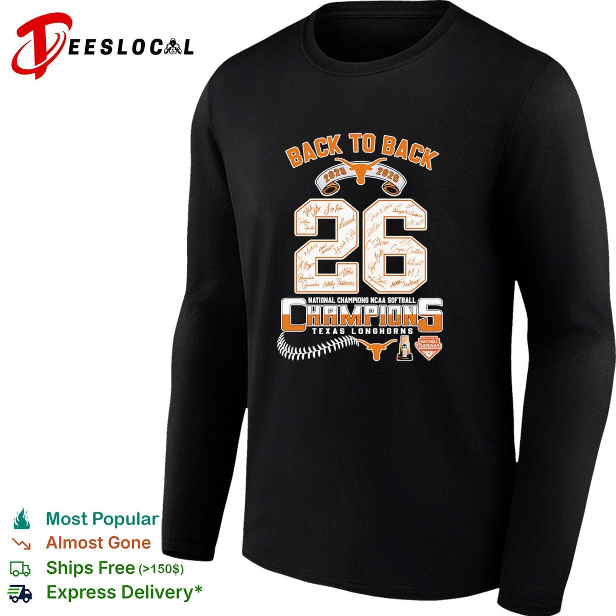 Texas Longhorns Back to Back 2025 2026 National Champions NCAA Softball Team shirt Unisex