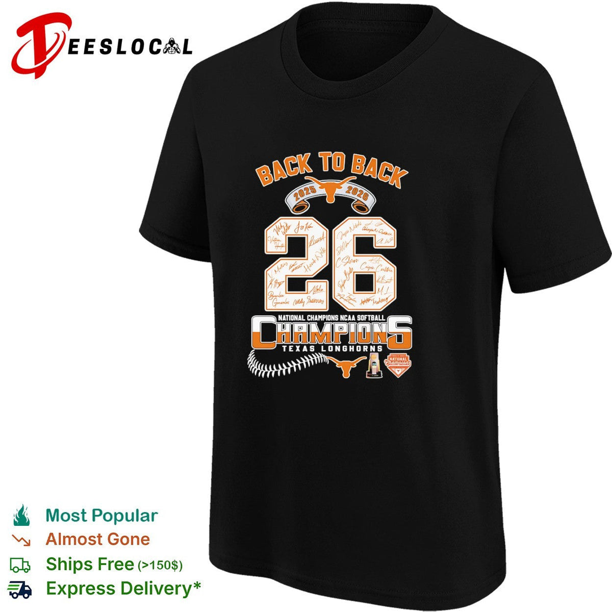 Texas Longhorns Back to Back 2025 2026 National Champions NCAA Softball Team shirt Unisex