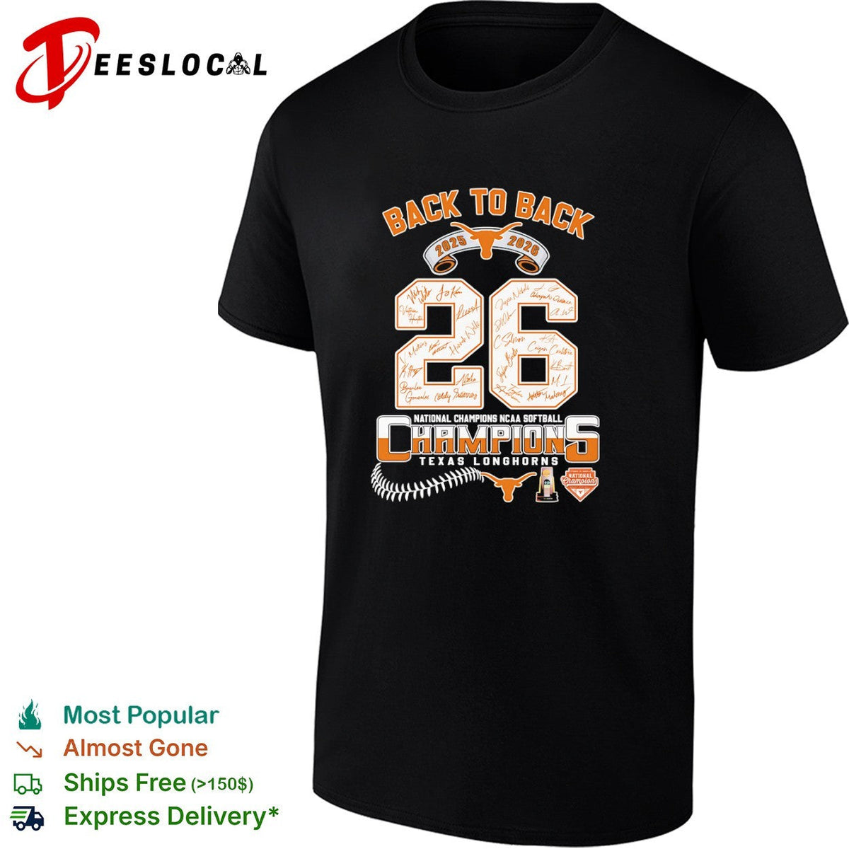 Texas Longhorns Back to Back 2025 2026 National Champions NCAA Softball Team shirt Unisex