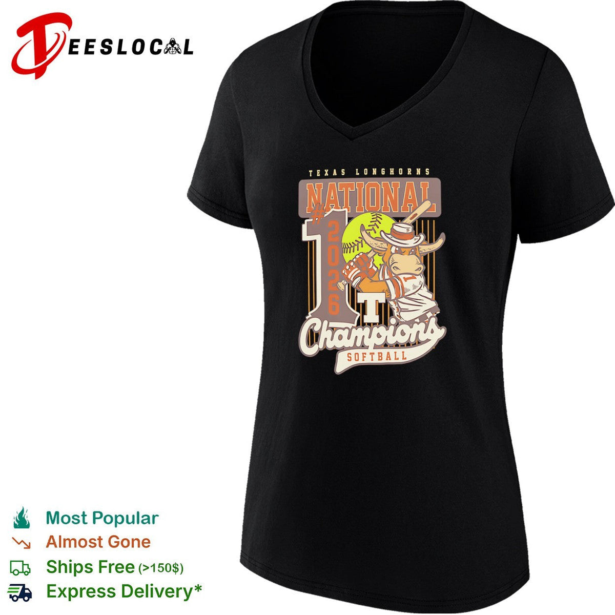 Texas Longhorns National 1 2026 Champions Softball Mascot Mascot Logo T shirt Unisex