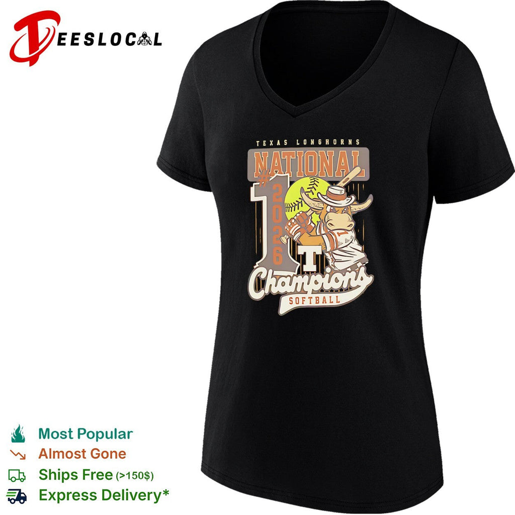 Texas Longhorns National 2026 1st Champions Softball Mascot Cartoon Logo shirt Unisex