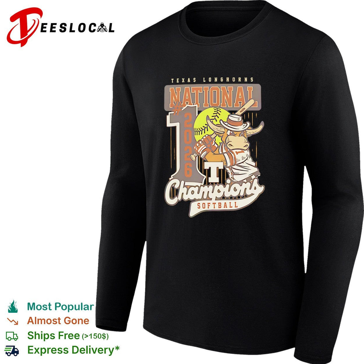 Texas Longhorns National 2026 1st Champions Softball Mascot Cartoon Logo shirt Unisex